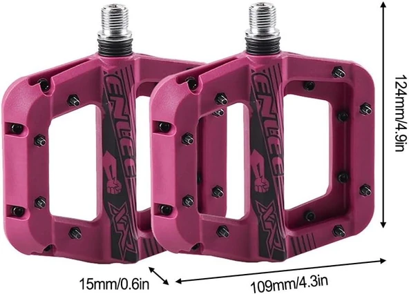 Enlee Renkli Çivili Kaymaz Platform Pedal MTB Rulmanlı Plastik Alüminyum Pedal Ultra Hafif Mor - Resim 4