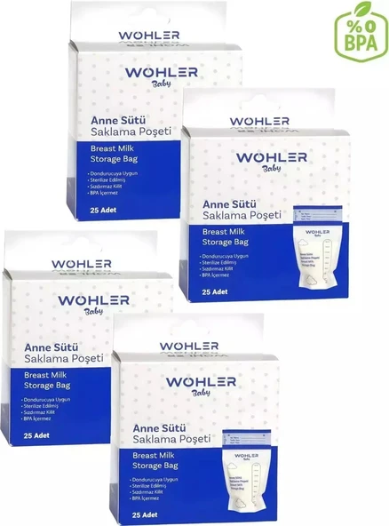 Wohler Baby 25'li Anne Sütü Saklama Poşeti 4 Adet