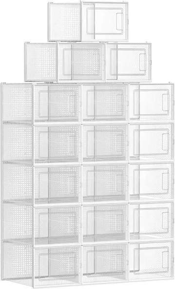 SONGMICS Ayakkabı Kutuları, 18'li Set, Plastik Kutular, Ayakkabı Kutusular için, 44 Bedene Kadar Ayakkabılar için, 9 Şeffaf Kutu ve 9 Beyaz Kutu LSP009W01