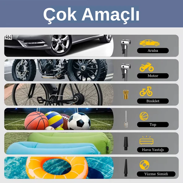 Şarjlı Powerbank özellikli 150 PSİ LastikHava Kompresörü Hava Pompası - 4