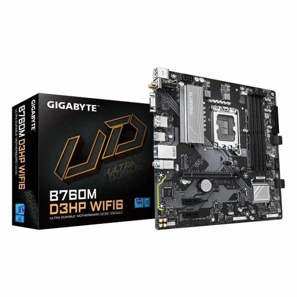 Gigabyte B760M D3HP WiFi6 DDR5 (5600MHz)OC M.2 VGA/HDMI/DP PCIe 4.0 1700P mATX Anakart ürün görseli 1