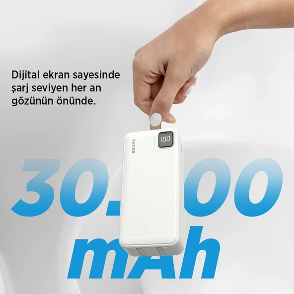 30.000 mAh Powerbank 22.5W Hızlı Şarj Destekli Dijital Ekran Göstergeli - 8