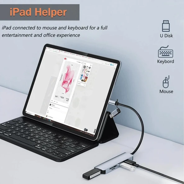 1 TO 5 USB Çoklayıcı Hafıza Kart Okyuculu USB Type-C Hub Port Adaptör - 4