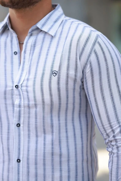 Erkek çizgili Uzun Kollu Gömlek - Resim 3