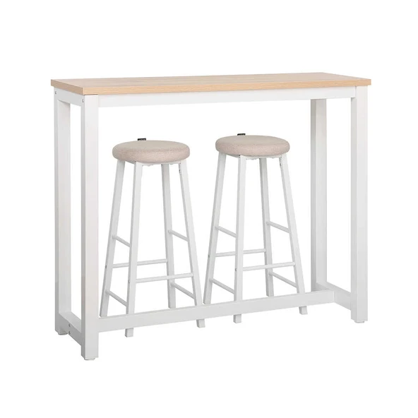 High-Rise 2 Tabureli Yüksek Ayaklı Yemek Masası - Beyaz 120x40x100 ürün görseli