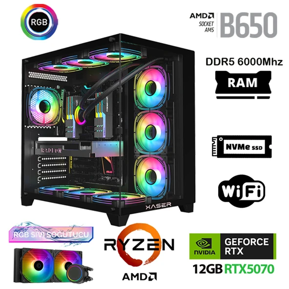 Xaser Velox x480 Ryzen 7 9700x 32GB DDR5 Ram 2TB M.2 NVMe SSD 12GB RTX5070 Sıvı Soğutmalı Oyuncu Bilgisayarı ürün görseli