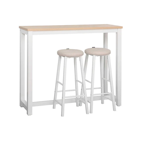 High-Rise 2 Tabureli Yüksek Ayaklı Yemek Masası - Beyaz 120x40x100 - Resim 3