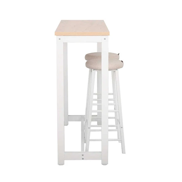 High-Rise 2 Tabureli Yüksek Ayaklı Yemek Masası - Beyaz 120x40x100 - Resim 4