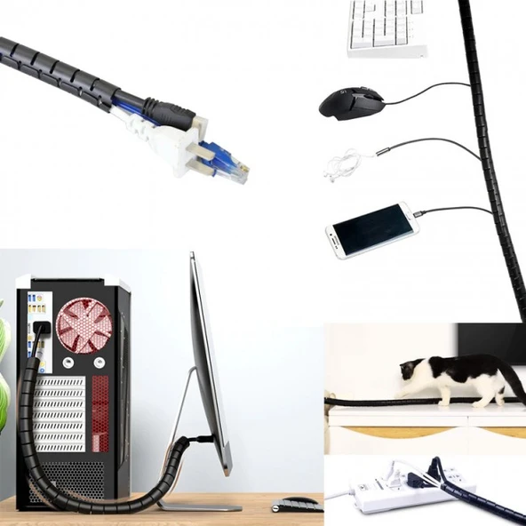 Kablo Askıları Kablo Kanalı Spiral kablo toplayıcı Çapı 20mm Siyah 1.5m - Resim 4