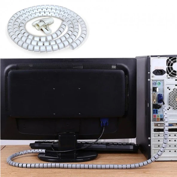 Spiral kablo toplayıcı kablo kanalı kablo düzenleyici Çapı 20mm beyaz 1.5m - Resim 3