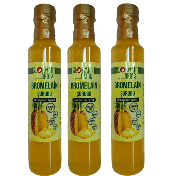 Bromelain Şurubu, Katkısız, Doğal, 250ml 3 Adet, DVD Lokman Aktar