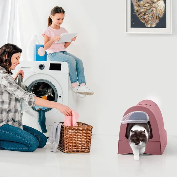 Imac Zuma Torbalı Kapalı Kedi Tuvaleti Pembe 56x40x42,5cm - Resim 3