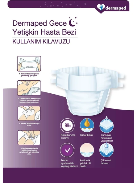 Dermaped Gece Large 100-150 cm 30'lu Bel bantlı Yetişkin Hasta Bezi 120 Adet - 2