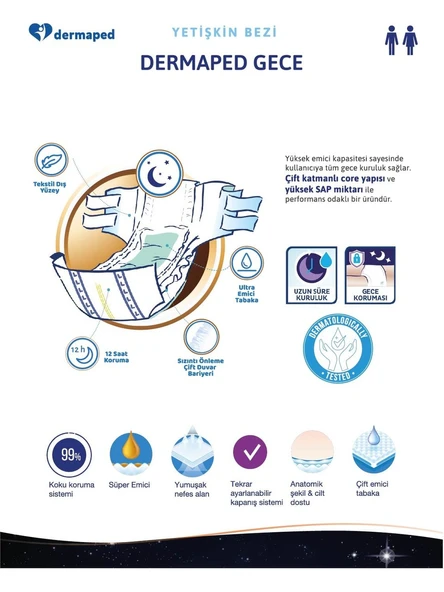 Dermaped Gece Large 100-150 cm 30'lu Bel bantlı Yetişkin Hasta Bezi 120 Adet - 3