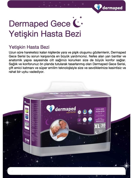 Dermaped Gece Xlarge 120-170 cm 30'lu Bel bantlı Yetişkin Hasta Bezi 120 Adet - 6
