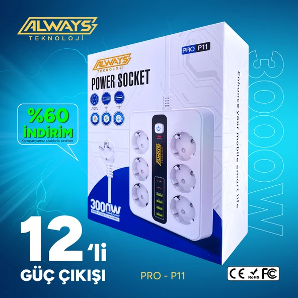 Akım Korumalı 6'lı Grup Priz 4 USB'li ve 2 TYPE-C li 6'lı Grup Priz 2 m Kablo Çocuk Korumalı - 5