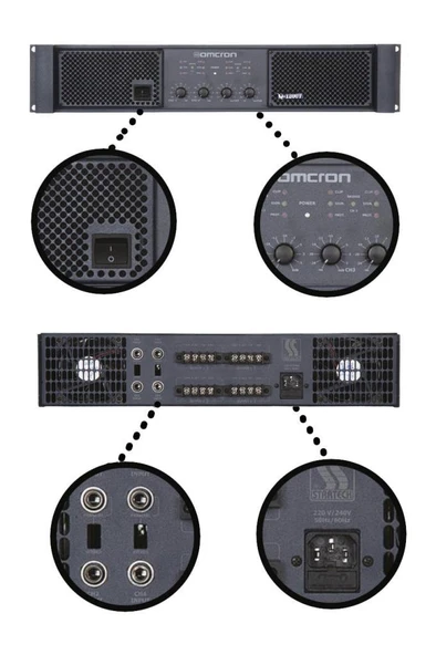 Startech Omcron Q-1200T 4x300W 4 Çıkışlı Hat Trafolu Power Anfi Güç Anfisi