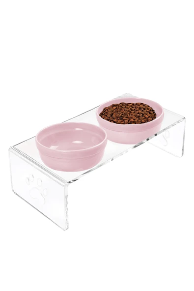 2'li Seramik Dekoratif Kedi Ve Köpek Pleksi Mama & Su Kabı Paspas Pembe - 7