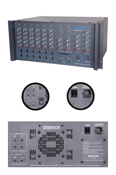Startech Safir S6-800 USB 2x400W 6 Kanal Stereo Cami Anfisi Power Mixer - 3