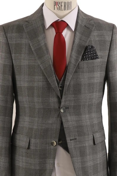 Yelekli Takım Elbise Slim Fit Erkek - Resim 5