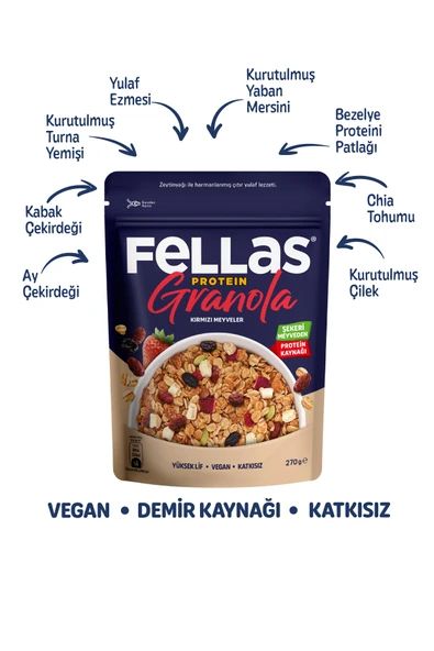 Fellas Protein Granola - Kırmızı Meyveler 270g 3'lü Paket - 4