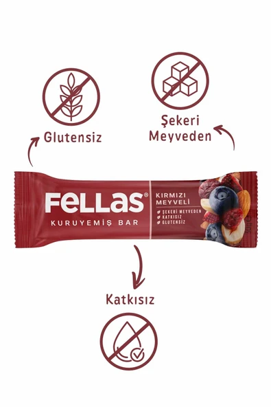 Fellas Kırmızı Meyveli Kuruyemiş Bar 30g x12 Adet - 2