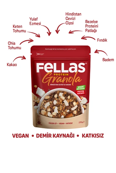 Fellas Protein Granola - Hindistan Cevizi & Kakao 270g - 4