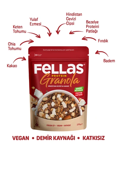 Fellas Protein Granola - Hindistan Cevizi & Kakao 270g - 3'lü Paket - 4