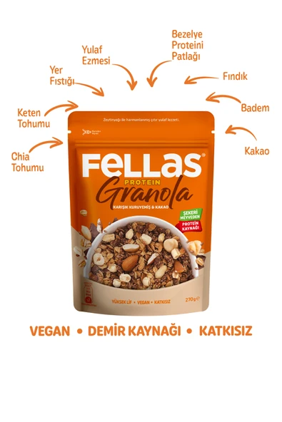 Fellas Protein Granola - Karışık Kuruyemiş & Kakao 270g - 4