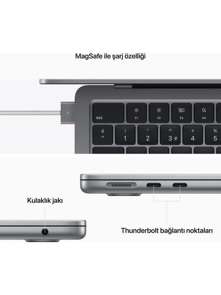 Apple MacBook Air M2 16GB 256GB SSD macOS 13" Taşınabilir Bilgisayar Uzay Grisi MC7U4TU/A - 3