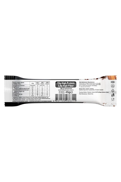 Yüksek Protein Bar - Bademli ve Kakaolu 45g x 12 Adet - Resim 3