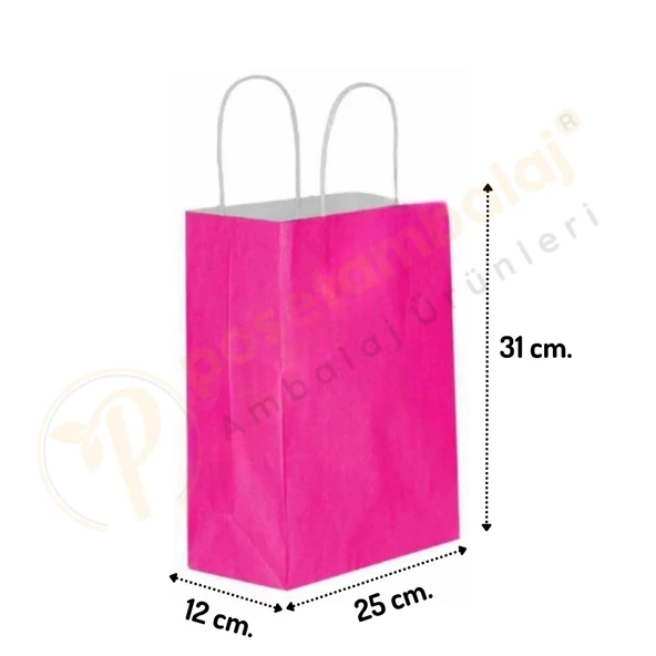 Fuşya Kraft Çanta Orta Boy 25x12x31 cm 25 Adet ürün görseli 1