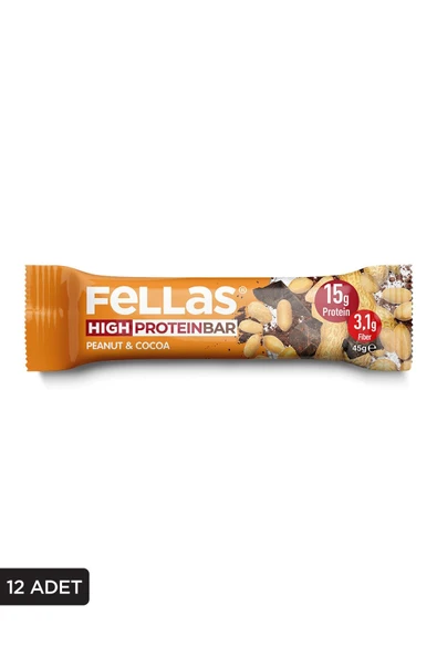 Yüksek Protein Bar - Yer Fıstıklı ve Kakaolu 45g x 12 Adet - 1