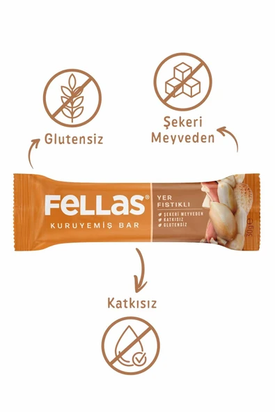 Fellas Yer Fıstıklı Kuruyemiş Bar 30g x12 Adet - Resim 2