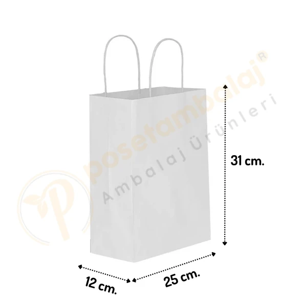 Beyaz Kraft Çanta Orta Boy 25x12x31 cm 25 Adet ürün görseli 1