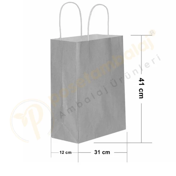 Gümüş Kraft Çanta Büyük Boy 31x12x41 cm 25 Adet ürün görseli 1