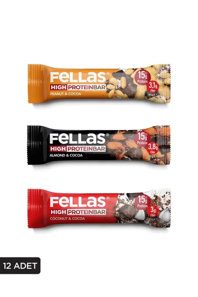 Yüksek Protein Bar 45g Karma Kutu 12 Adet (3 Çeşit) - 1