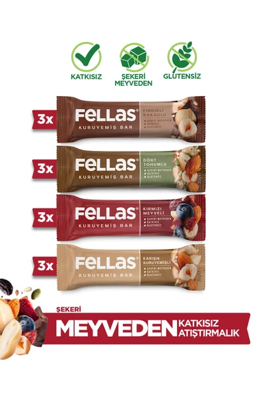 Fellas Kuruyemiş Bar Karma Kutu 30g - 12 Adet (4 Çeşit) ürün görseli