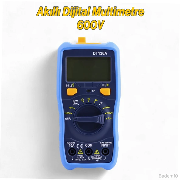 600V Dijital Multimetre Elektrik Ölçü Cihazı Aleti Ampermetre Direnç Akım Voltaj Ölçer - Resim 7