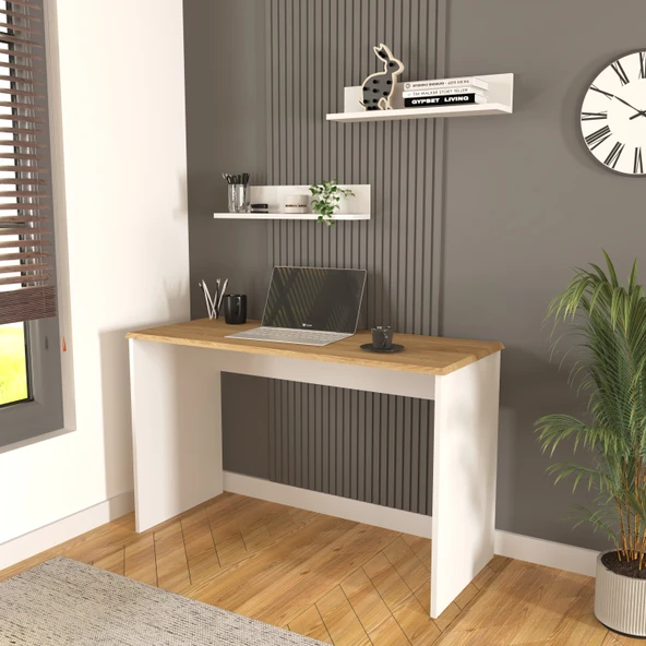 Olven Çalışma & Ofis Masası 120 cm Beyaz-Meşe - 1