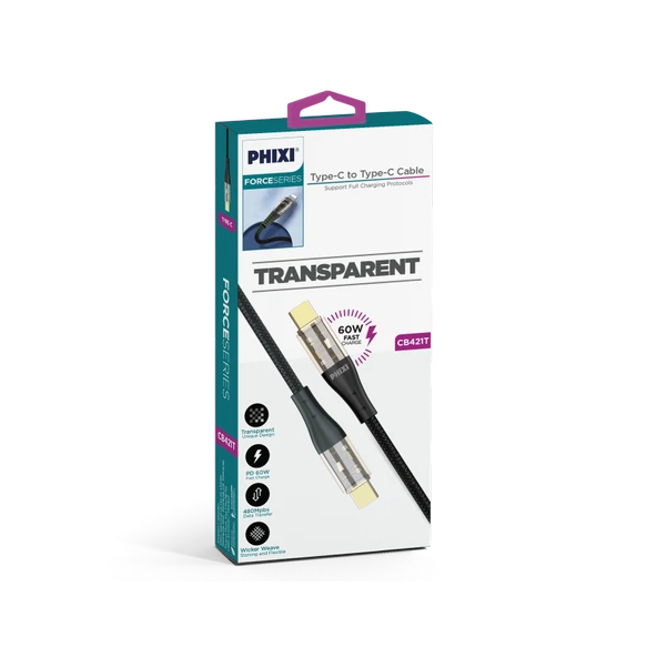 PHİXİ FORCE CB421T HASIR ÖRGÜ VE EKSTRA GÜÇLENDİRİLMİŞ BAŞLIKLI TYPE-C TO TYPE-C HIZLI ŞARJ VE DATA KABLO - 2