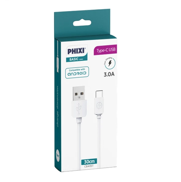 Phixi CB405T Basic 30 Cm Type-C USB Şarj ve Data Kablosu - 2