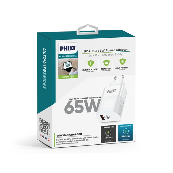 PHİXİ ULTİMATE UPD4165 65W PD ÇİFT ÇIKIŞLI HIZLI ŞARJ ADAPTÖR - 3