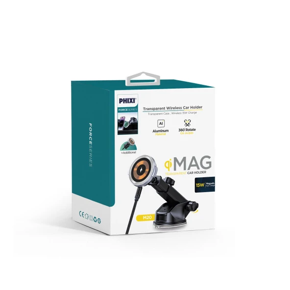 Phixi Force M20 15W Hızlı Şarj Kablosuz Araç Şarj Cihazı Tutucu, Manyetik Katlanabilir Telefon Tutucu - 5
