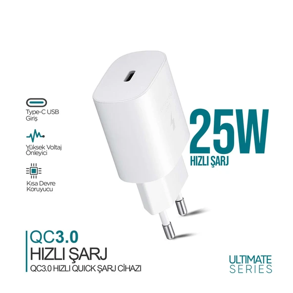 Phixi Ultimate UPD4125 25W PD Girişli Hızlı Şarj Adaptörü