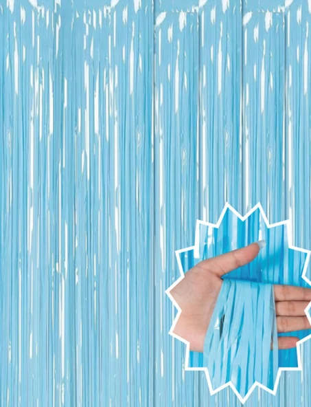 Soft Mavi Püsküllü Kapı Perdesi - Parti, Baby Shower, Sünnet Süsü, Cinsiyet Partisi 1x2 m ürün görseli 1