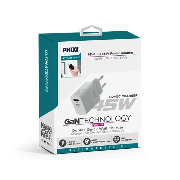 PHİXİ ULTİMATE UPD4145 45W PD ÇİFT ÇIKIŞLI HIZLI ŞARJ ADAPTÖR - 3