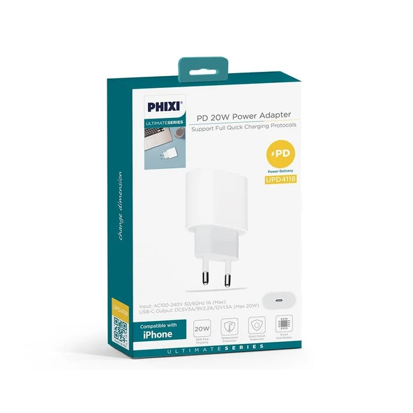 Phixi UPD4118 Ultimate 20W Hızlı Şarj Adaptörü - 4