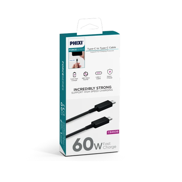 Phixi CB460 Type-C to Type-C 60W Şarj ve Data Kablosu – Hızlı Şarj - 4