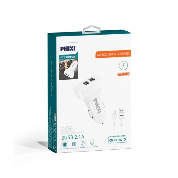 Phixi PCC511M Basic 2.1A Çift Çıkışlı Micro USB Kablolu Araç Şarj Cihazı - 2